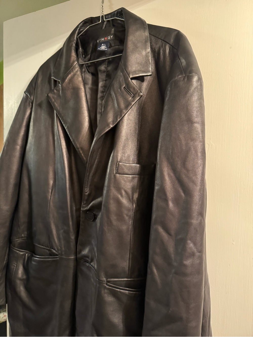 Men’s Black Leather Trench Coat by Enrogy